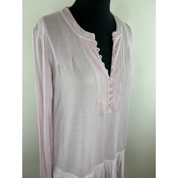 Free People Pink Long Sleeve Waffle Henley Knit Your Girl Tunic Dress S Small - Picture 3 of 10